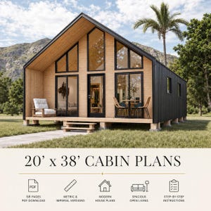20x38 Nordic Barndominium Plans, Loft Farm House, Tiny House Plan, 760 SQFT, Cottage Blueprints
