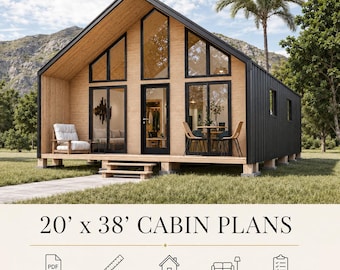 20x38 Nordic Barndominium Plans, Loft Farm House, Tiny House Plan, 760 SQFT, Cottage Blueprints