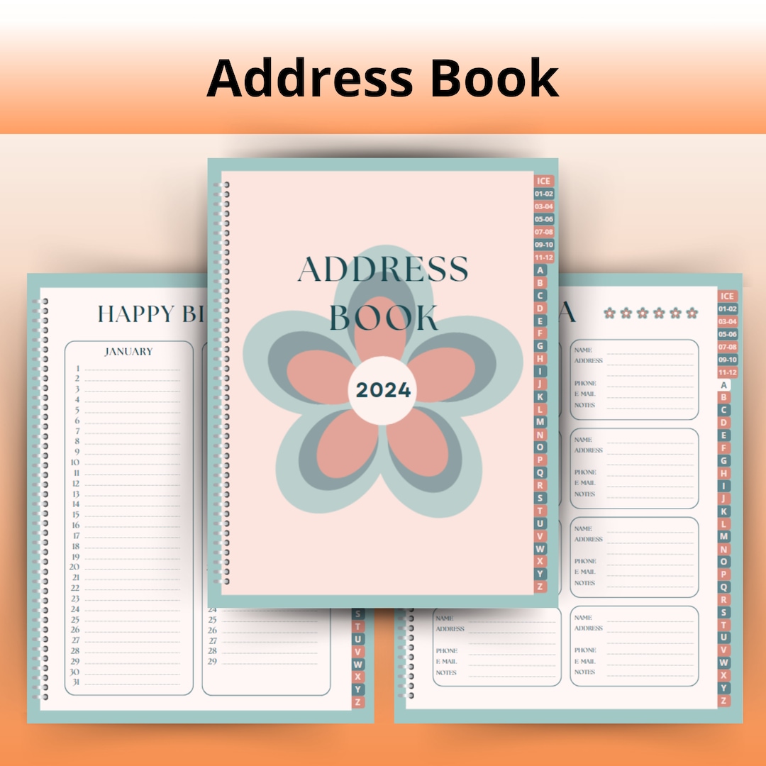 Address Book Address Book With Tabs Digital Address Book Etsy