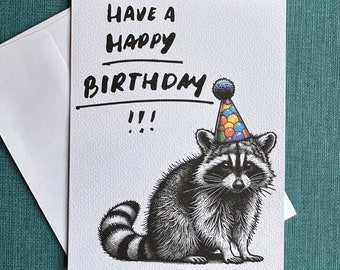 Carte joyeux anniversaire raton laveur