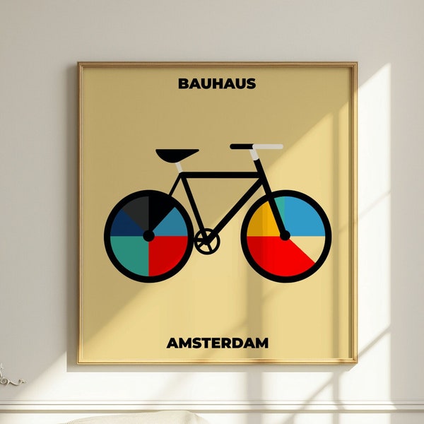 Square Bauhaus Print | Bauhaus Bicycle Amsterdam Poster | Bauhaus Exhibition Prints | Birthday Gifts | Retro Home Decor | Mid Century Modern