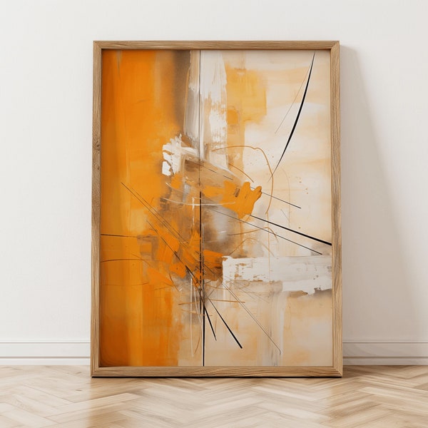 Large Orange Abstract Painting Print | Wall Art Oil Painting | Modern Decor Abstract Modern Art | Orange and White Painting | Office Decor