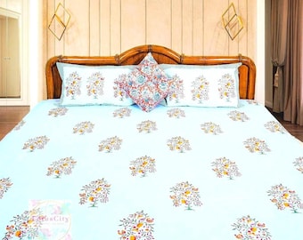 Hand Block Printed Floral Bedsheet Set: Boho Cotton Bedding