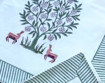 Unique Hand Block Printed Cotton Bedsheet Set: Bedcover Queen Size Boho Bedding Home Decor