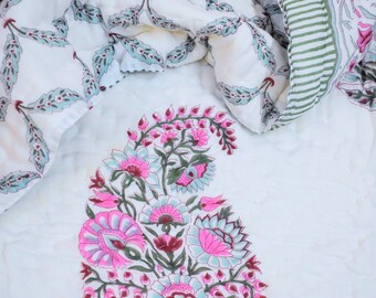 Blumendruck-Baumwolle Handblock-Druck-Quilt-Decke Jaipur-Quiltmuster-Razai-Quilt Handgemachte Quilts zum Verkauf Decke Wendedecke