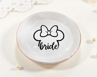 Disney Minnie Mouse Bride Ring Dish, Personalized Wedding Jewelry Holder, Fairytale Engagement Gift, Custom Bridal Shower Keepsake Ring Dish