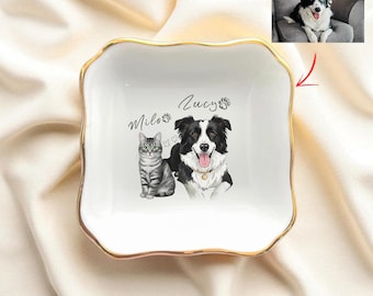 Custom Pet Portrait Jewelry Dish, Personalized Dog Ring Dish, Dog Gift, Pet Lovers Trinket Dish, cute dog ring dish,  Custom Pet Ring Holder