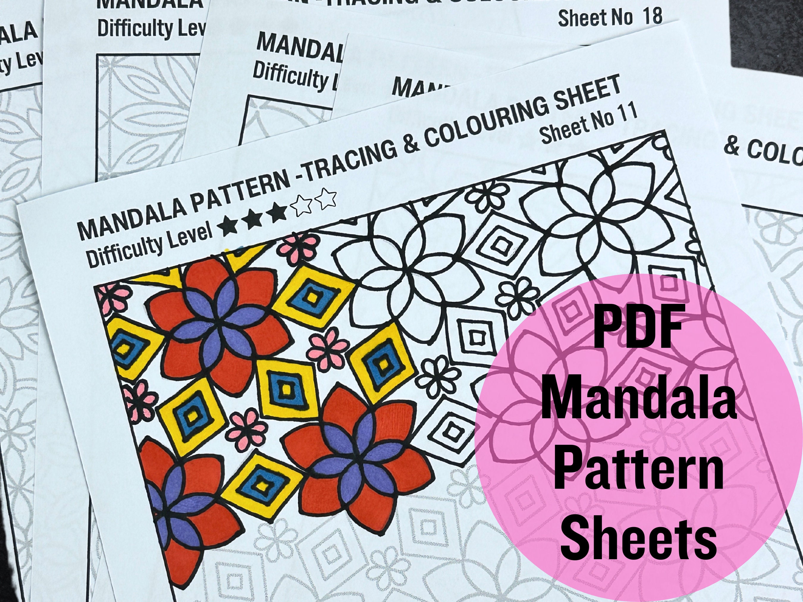 Mandala Patterns Tracing and Colouring Sheet 20 Digital Etsy