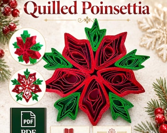 PDF-Anleitung für eine Weihnachtsstern-Bastelarbeit mit Papierquilling, Weihnachtsquilling-Muster, festlicher Papierblumenschmuck, sofortiger digitaler Download