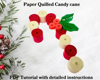 Tutorial de adorno de bastón de caramelo con filigrana: Manualidad festiva de papel (patrón en PDF)