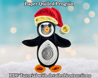 Tutorial de adorno navideño de pingüino con filigrana: Manualidad festiva de papel (patrón en PDF)
