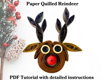 Tutorial de adorno de reno con filigrana: Manualidad navideña de papel (patrón en PDF)