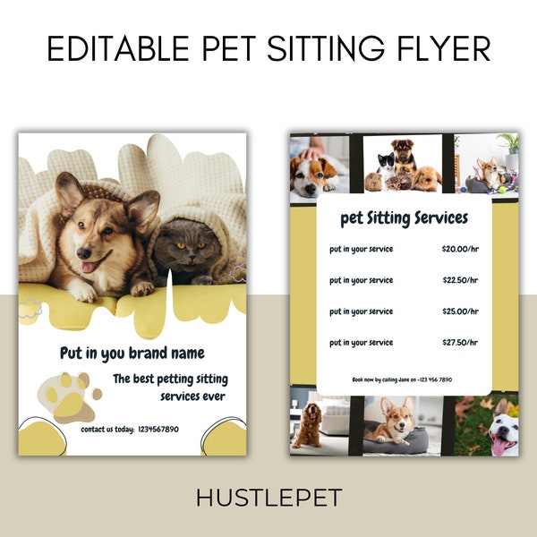 Editable Pet Sitting Flyer, Pet Sitting Shedule, Dog Sitting Business, Pet Sitter Flyer, Flyer Template, Pet Sitting Flyer Poster