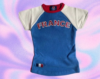 Y2K Frankrijk Baby Tees - Geborduurd esthetisch T-shirt - Dameskleding - Retro Blokette Aesthetic - T-shirt Y2K, shirt voor haar- Frankrijk