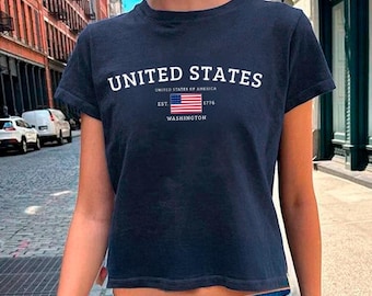 USA baby Tee, Independence Day USA Shirt, Y2K Fashion America Top, 4th Of July baby Tee, Summer USA Baby tShirt, Patriotic Youth