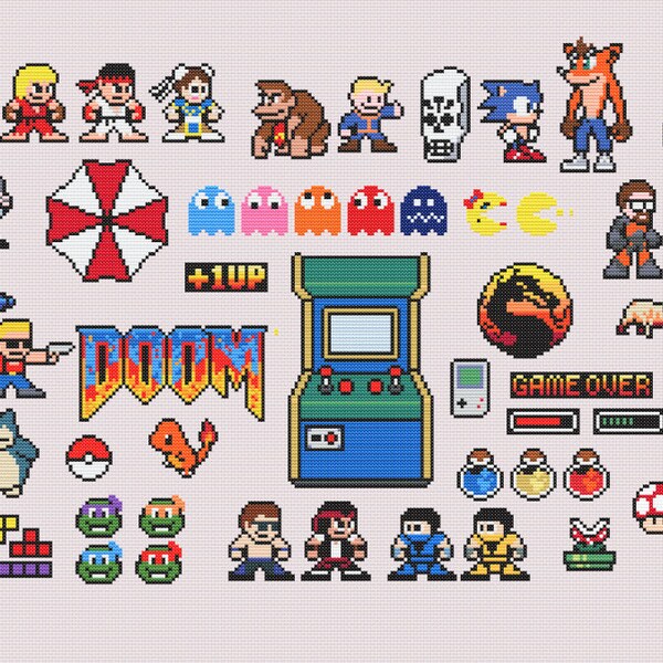 40+ Mini Retro Video Game Mini Cross Stitch Patterns