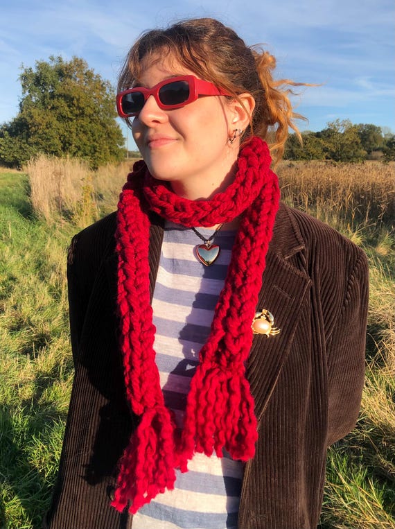 Red Scarf Scarf With Tassels Knitting Pattern Textured Fringe Scarf Easy  Scarf Knitting Patterns, Scarf