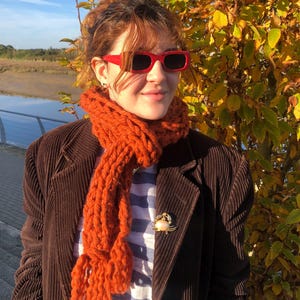 Handmade Knitted Skinny Scarf - Burnt Orange