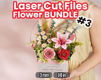 SVG Flower Laser Cut Files Lily Carnation Chamomile Rose Eucalyptus Digital Download Bundle
