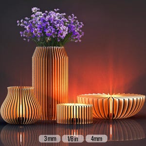 SVG-vaas theelichthouder laserbestand bundel decoratieve laserset theelichthouders bloemenvaas digitale download voor lasersnijders