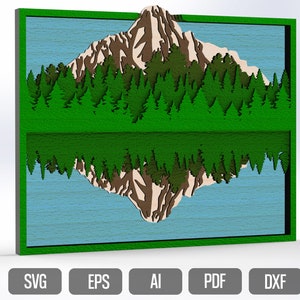SVG 3D Geschichtete Wandkunst See Wald Karton Multilayer-Kunst