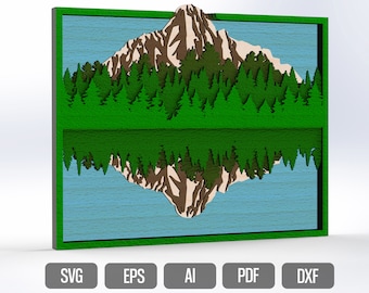 SVG 3D Layered Wall Art Lake Forest Cardstock Multilayer Art