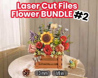 Flower Laser Cut Files: Rose, Sunflower, Camellia, Lilac (Digital Download)