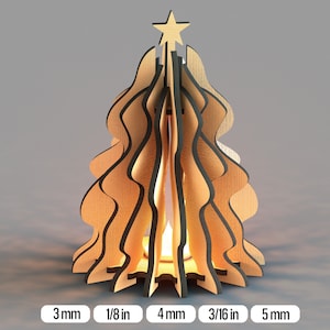 Porta-velas de chá em formato SVG para árvore de Natal, download digital de arquivos recortados a laser
