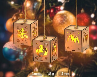SVG Bundle Tea Light Holder Vector File Hanging Boxes Christmas Tree Ornament
