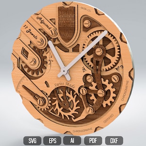 Clock SVG Mechanical Wall Clock Digital Download DXF
