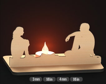 SVG Tealight Holder Talking Couple Tea light Laser Cut File Candle Holder Téléchargement numérique