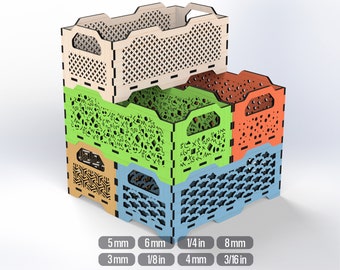 Stackable Crates 5 Different Boxes Bundle SVG Digital Download for Laser Cut