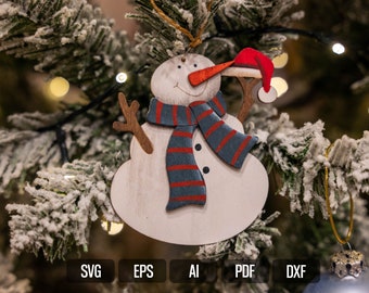 Arbre de Noël Hang Bonhomme de neige SVG pour les découpeurs laser Fichier découpé au laser