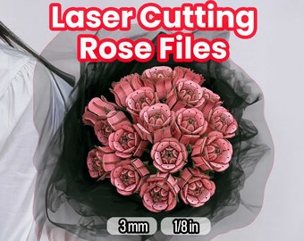 SVG Lasercut Flor Rosa Archivos 3D Bouqet DIY Regalo Archivo Láser