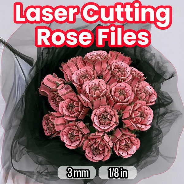 SVG Lasercut Flor Rosa Archivos 3D Bouqet DIY Regalo Archivo Láser