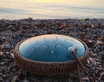 Zungentrommel aus Stahl 14 Zoll | 15 Töne inkl. Liederbuch | Tongue Drum | Handpan | Geschenk