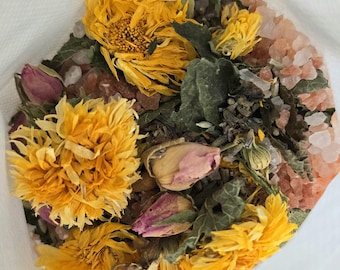 Calming Bath Tea Soak | Calendula, Rose, Lavender, Melissa & Himalayan Salt | Floral Relaxation | Skin-Nourishing Herbal Blend