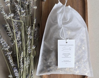 SERENITY BATH TEA blend, sachets and soaks, bath aromatherapy, bath aroma, herbs.
