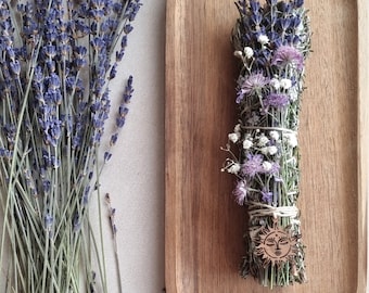 Premium ROSEMARY smudge sticks with LAVENDER flowers (1 smudge)