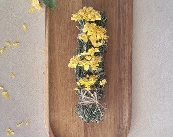 Premium ROSEMARY SMUDGE sticks with yellow mini roses  (1 smudge)