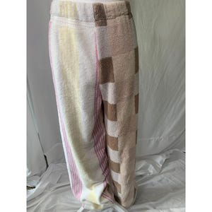 Pantalones de patchwork de toallas de playa recicladas, a rayas y cuadros, de pierna ancha, talla L/XL