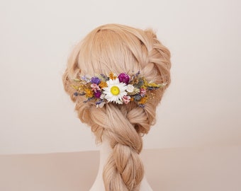Boho wedding Hair comb ,Dried Flower Hair Accessory ,Natural daisy dried flower mixed bridal hair comb