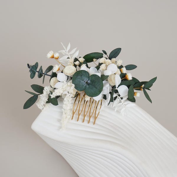 Eucalyptus+Baby's Breath Dry Flower Hair Comb,Boho wedding Hair Accessories,Natural Dried Flower Mixed Bridal Hair Accessories
