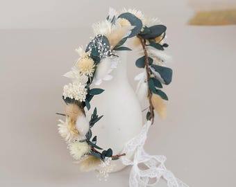 Dried Flowers Crown,Bridal Crowns,Wedding Crown,Green Eucalyptus Crown,Boho Bride Crown,Dried Daisy Crown