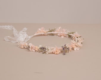 Baby's Breath Crown,Dried Flowers Crown,Bridal Crowns,Wedding Crown,Boho Bride Crown,Pale pink crown