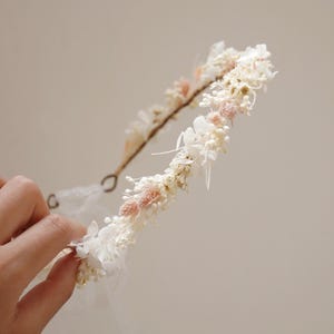 Hortensie + Gänseblümchen + Schleierkraut Trockenblumen Krone, Boho Braut Krone, Hochzeitskrone