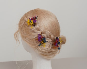 Dried flowers hair pin,Bridal hair pin,Rustic boho bridal hair piece,Small hair clips floral