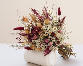 Rosen-Trockenblumen-Brautstrauß, getrocknete Blumenstrauß für Hochzeit, Blumenstrauß, Boho-Hochzeits-Trockenblumen