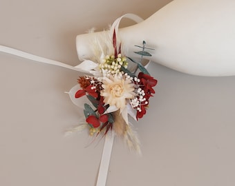 Fleur de poignet de fleur séchée de mariée bohème, corsage de mariage, décoration de mariage de queue de lapin de fleur sèche