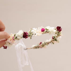 Baby&#39;s Breath+Rose Crown,Dried Flowers Crown,Bridal Crowns,Wedding Crown,Boho Bride Crown